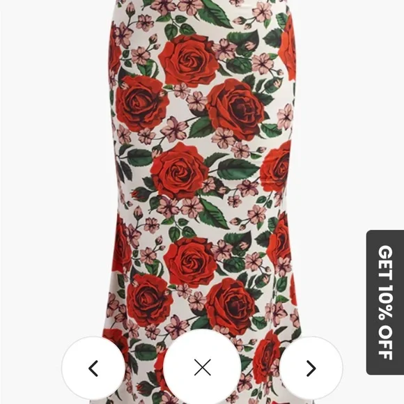 Commense Red and Green floral spaghetti Strapl Bodycon Dress - Picture 7 of 12